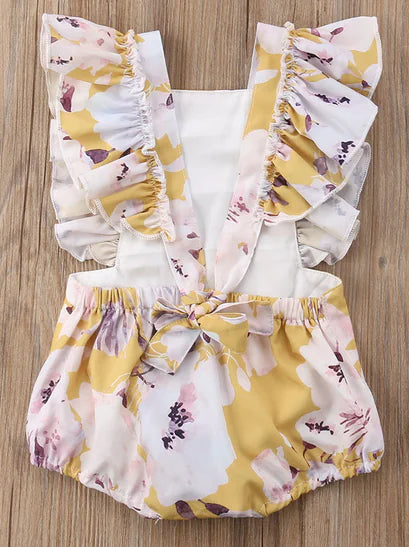 Girls' Floral Outfit with Back Tie and Headband Set