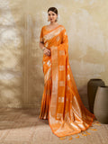 Orange silk blend saree with matching blouse fabric for festive occasions