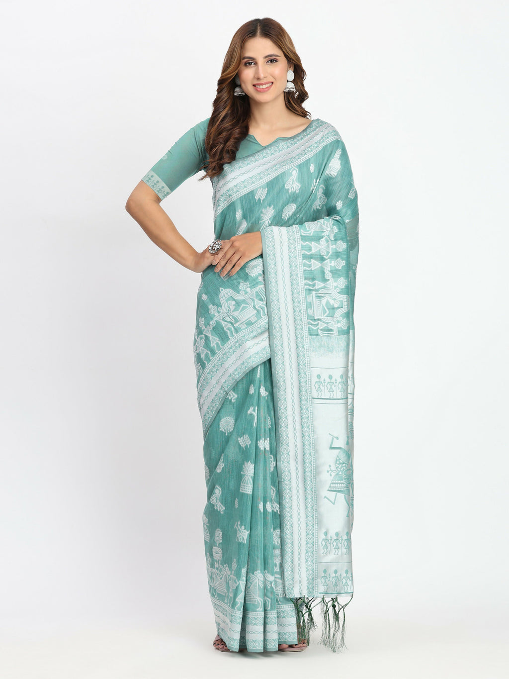 Mustard yellow linen cotton saree featuring a comfortable and breathable texture.