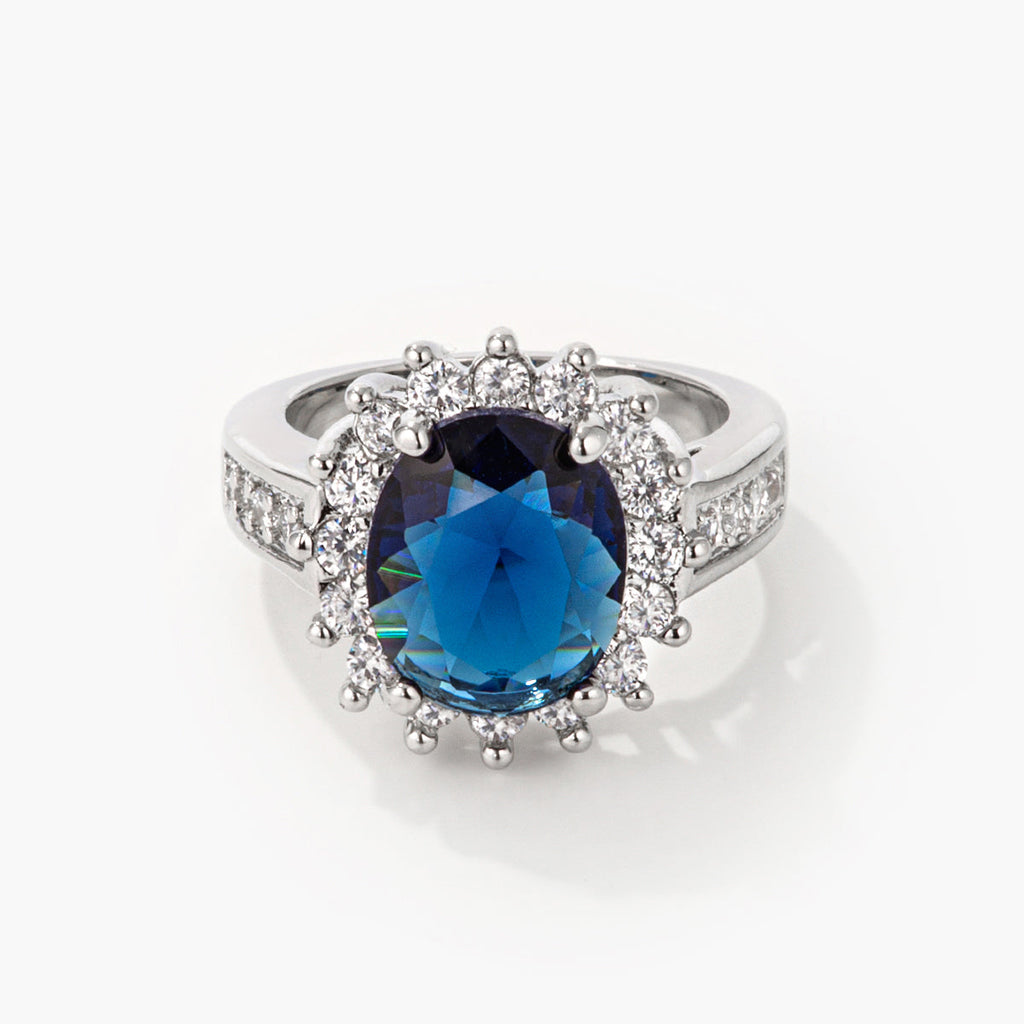 Diana 8ct Sapphire CZ White Gold Rhodium Ring