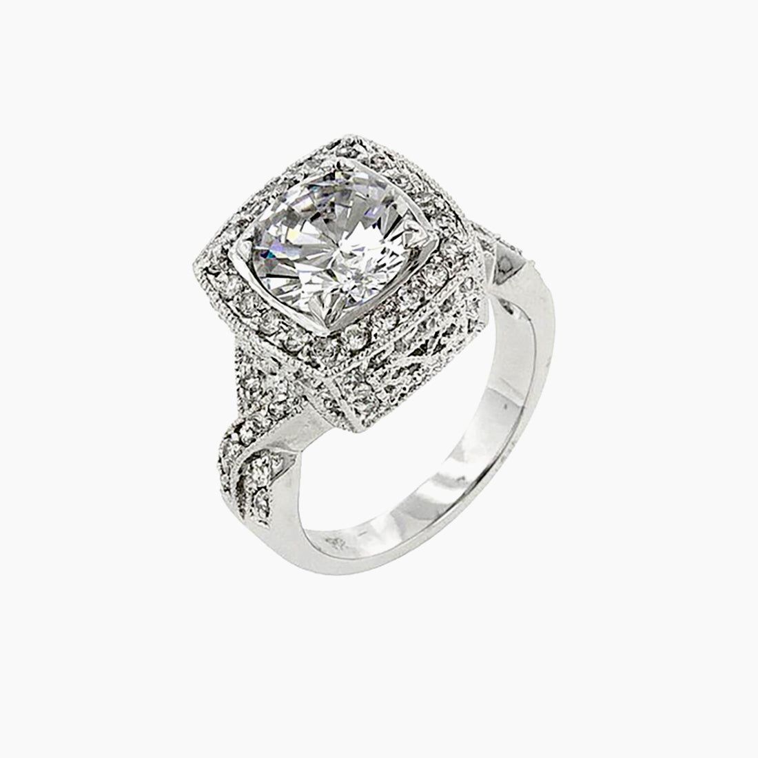 Polly 3.8ct CZ White Gold Rhodium Antique Inspired Ring