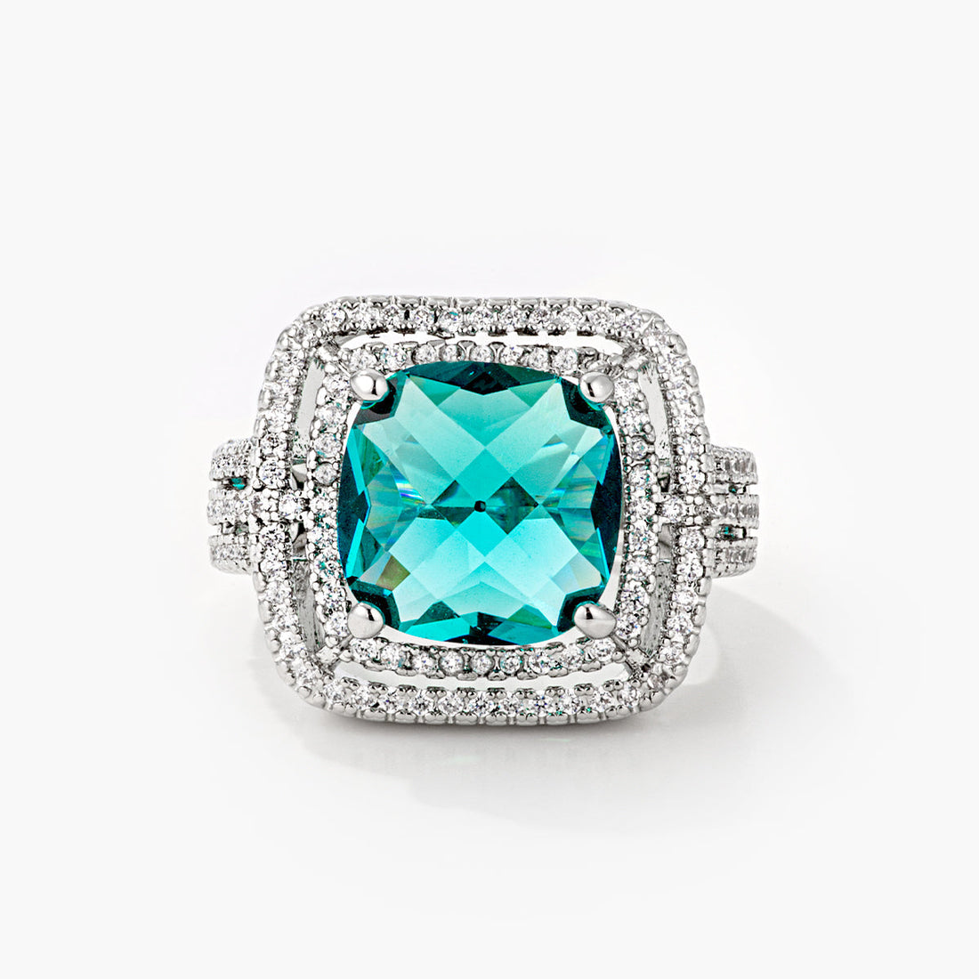 Ana 7.7ct Aqua CZ White Gold Rhodium Cocktail Ring