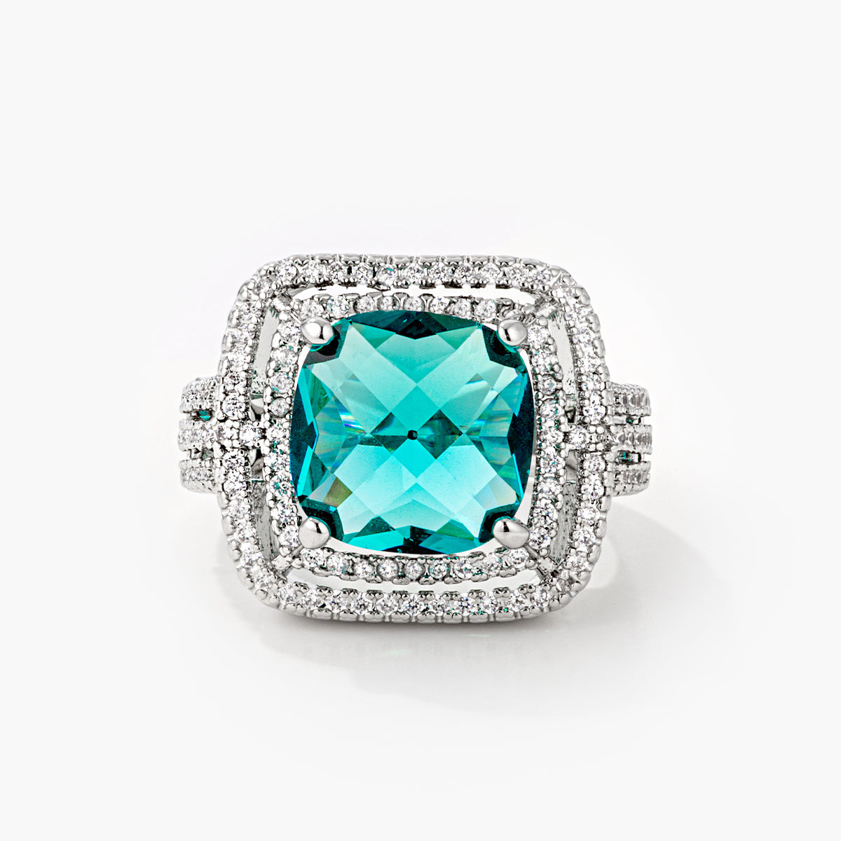 Ana 7.7ct Aqua CZ White Gold Rhodium Cocktail Ring