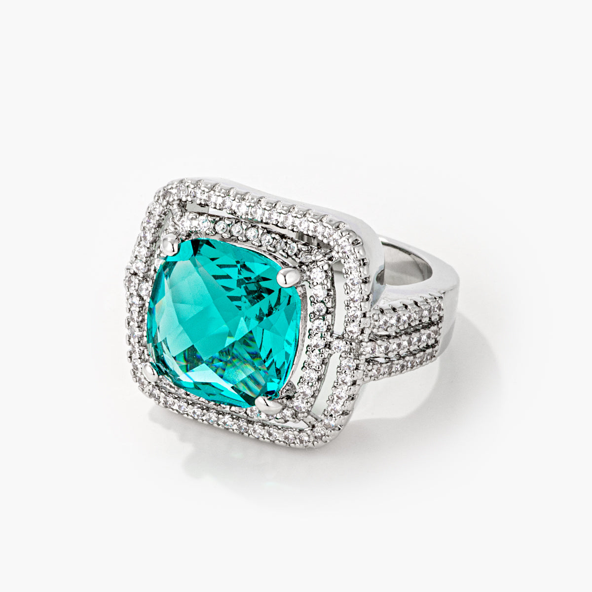 Ana 7.7ct Aqua CZ White Gold Rhodium Cocktail Ring