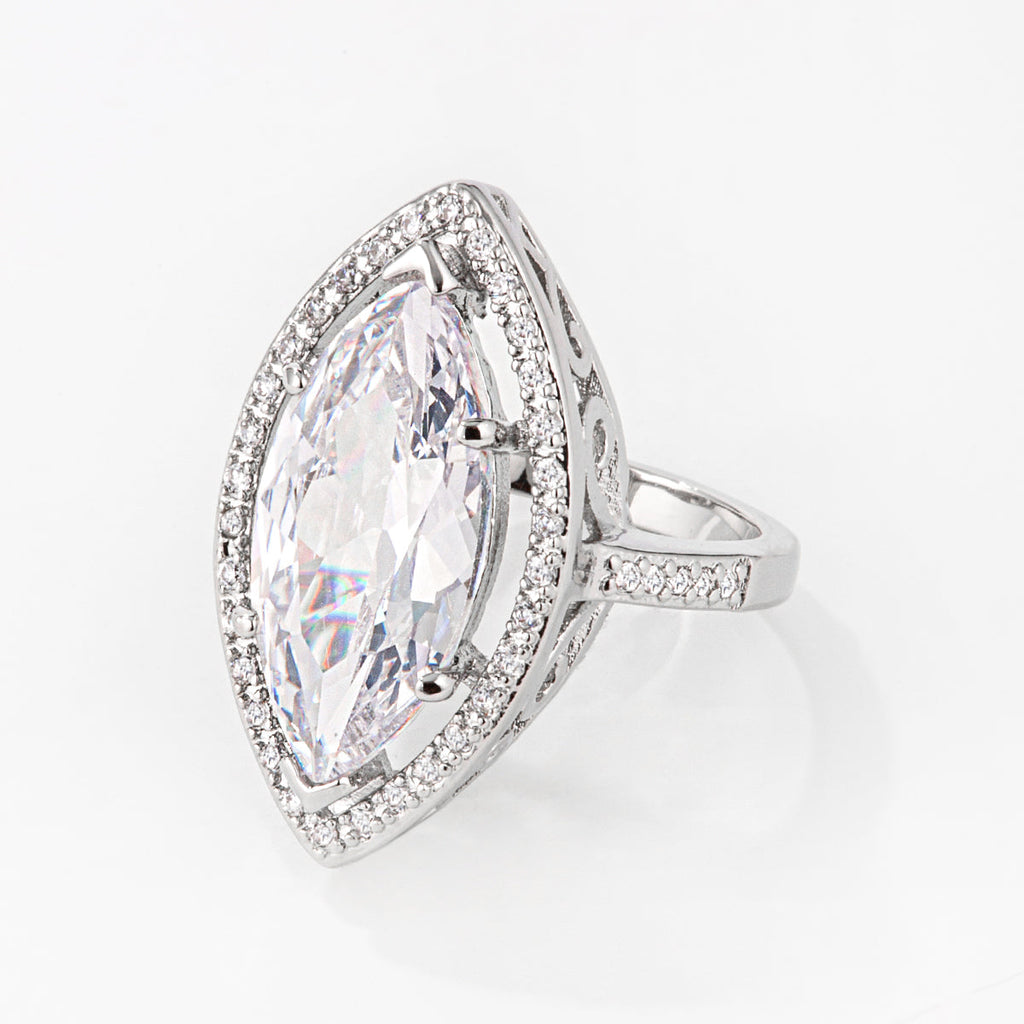 Nina 9ct CZ Marquise White Gold Rhodium Cocktail Ring