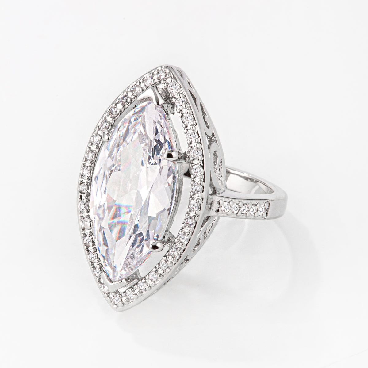 Nina 9ct CZ Marquise White Gold Rhodium Cocktail Ring