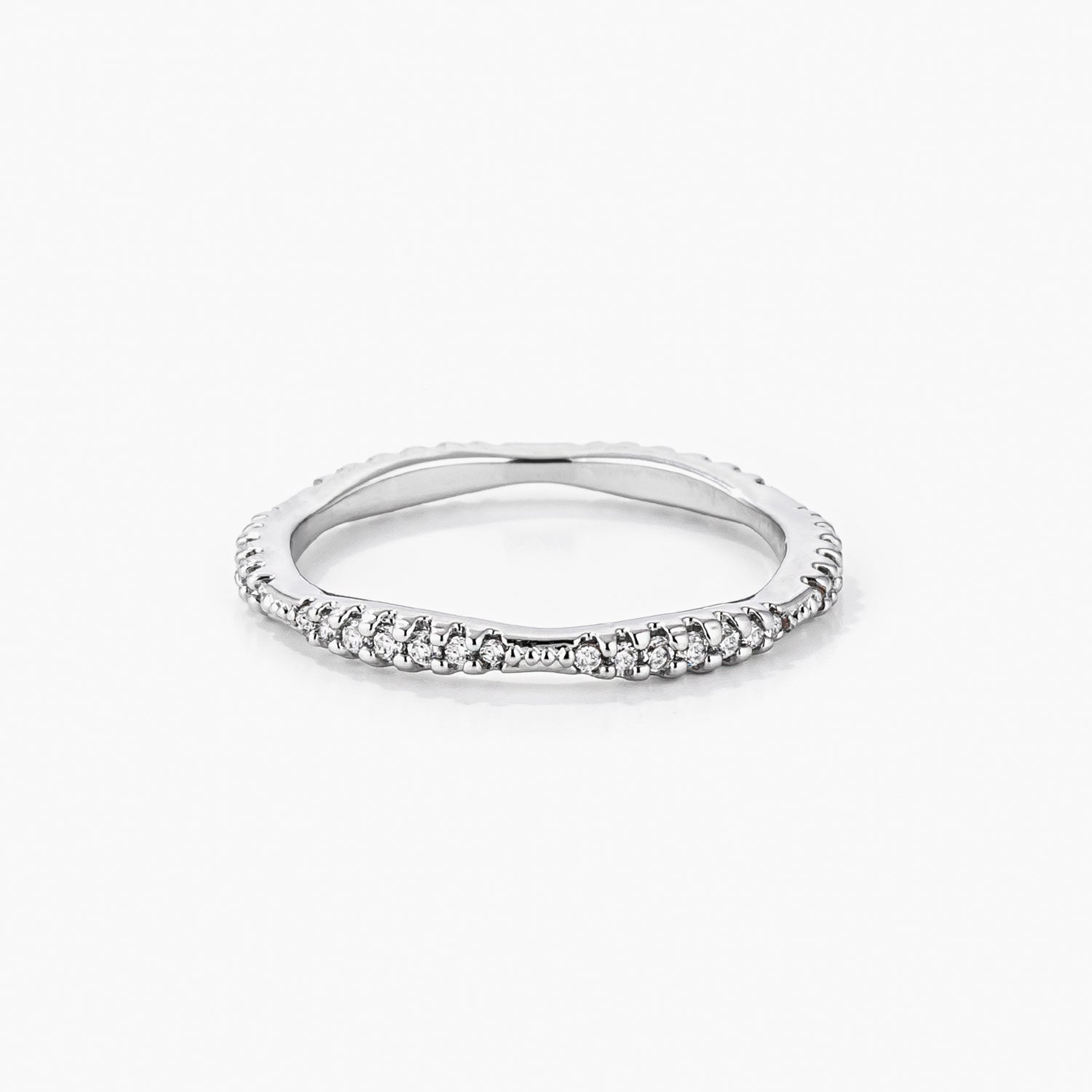 .42Ct Dainty 18k Rhodium Plated Micro Pave CZ Stackable Eternity Ring