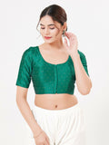 D.Rama-Green Taffeta Silk sleeveless round neck blouse front open