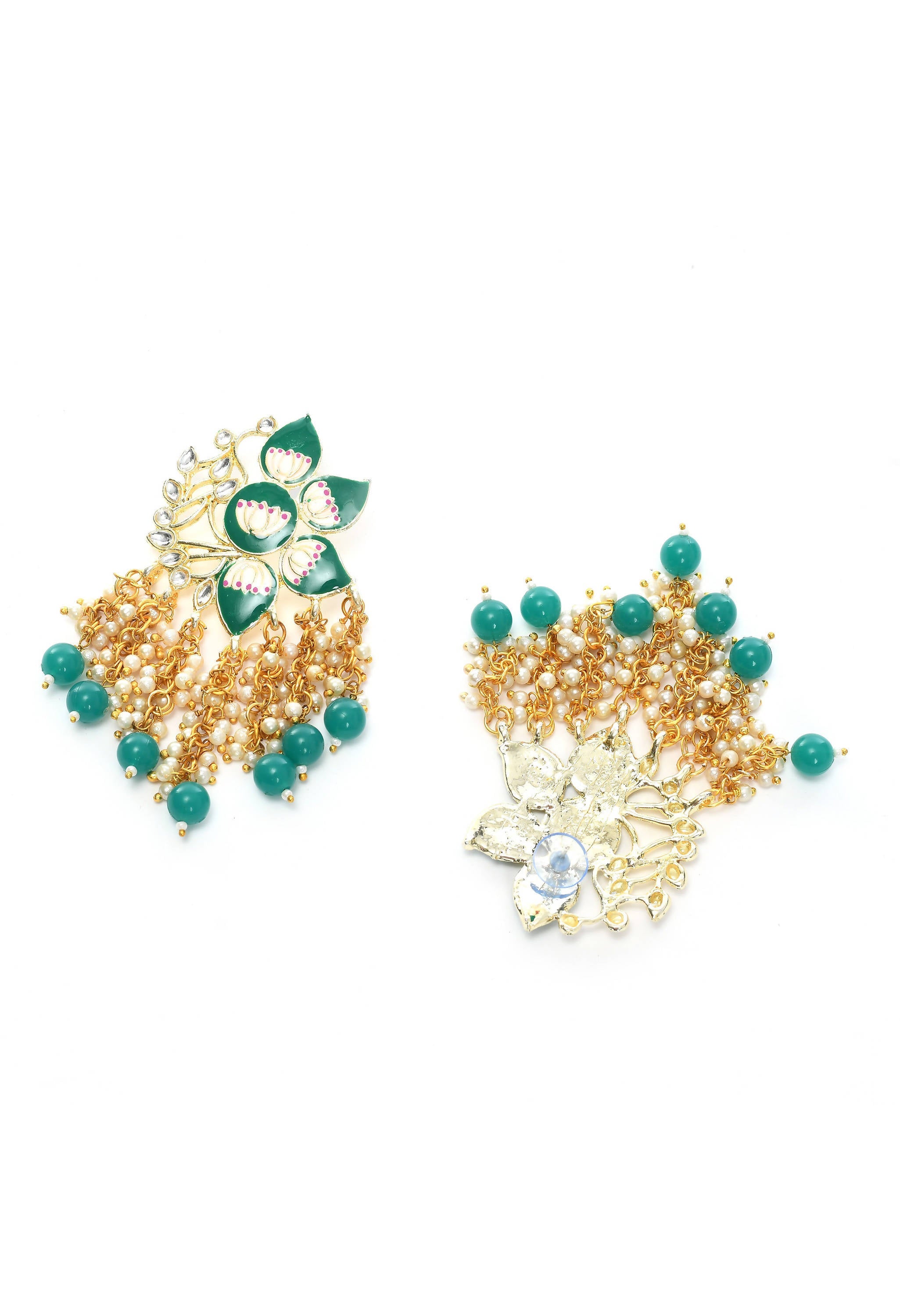 Gold-Polished Kundan Green Meenakari Earrings for Parties