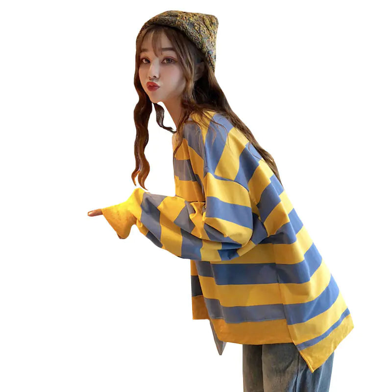 Women's Striped Long Sleeve Crewneck Pullover Sweatshirt - Image 10