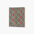 Noor table runner featuring olive and pink hand-block printed rose floral motifs on pure linen fabric