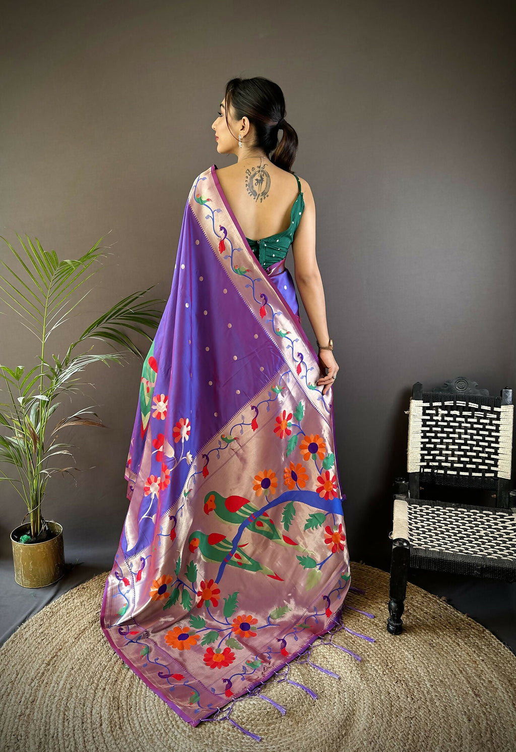 Purple Soft Silk Paithani Saree with Zari Woven Floral Motifs