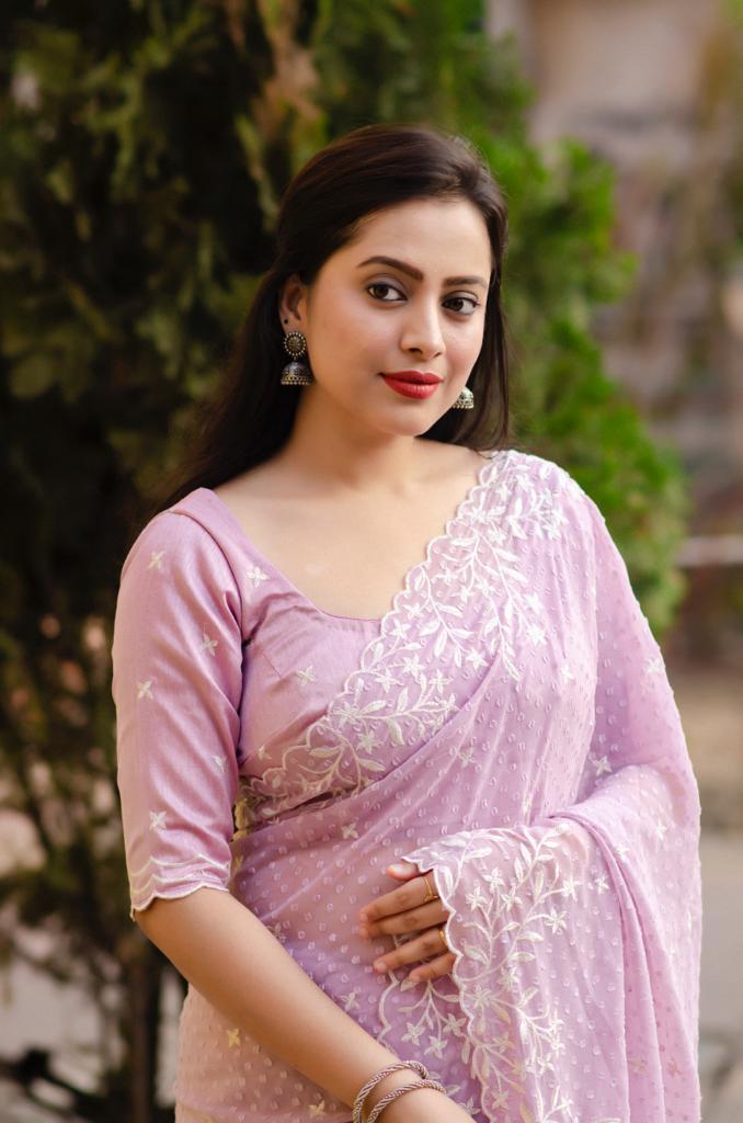 Pink Pure Chiffon Woven Design Saree with Unstitched Blouse - Hiral Fashion