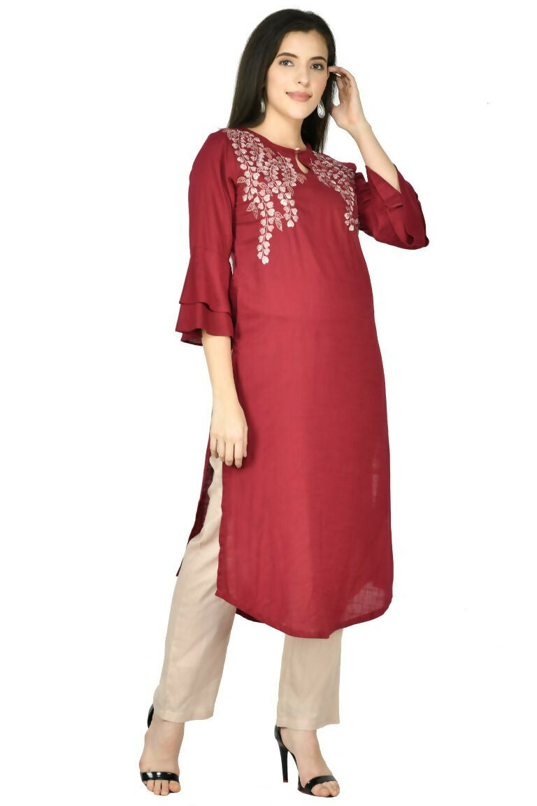 Wine Cotton Rayon Kurta Set – Comfortable 3-Piece Ethnic Wear