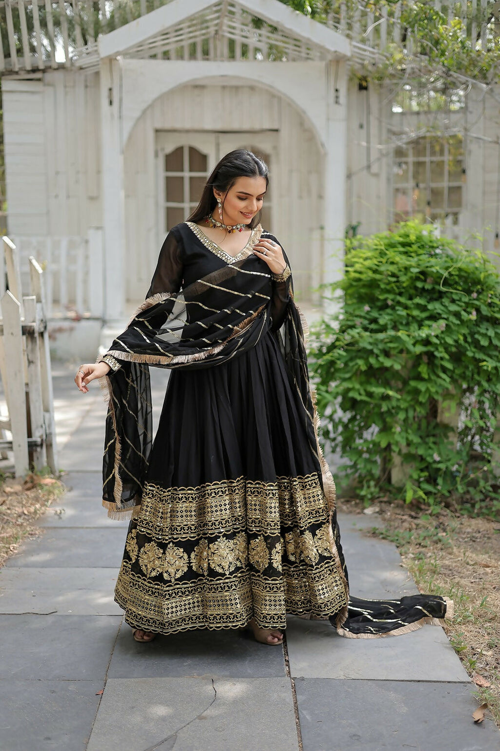 Black Georgette Kurta Set with Intricate Sequence Embroidery
