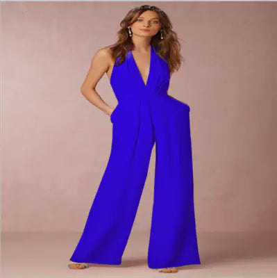 Women's Sleeveless Halter Neck Wide Leg Jumpsuit - Image 4