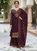 Violet and gold floral embroidered sharara suit for festive occasions