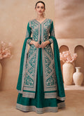 Vegaa Fashion Teal Green Real Chinon Silk Embroidered Lehenga Style Suit