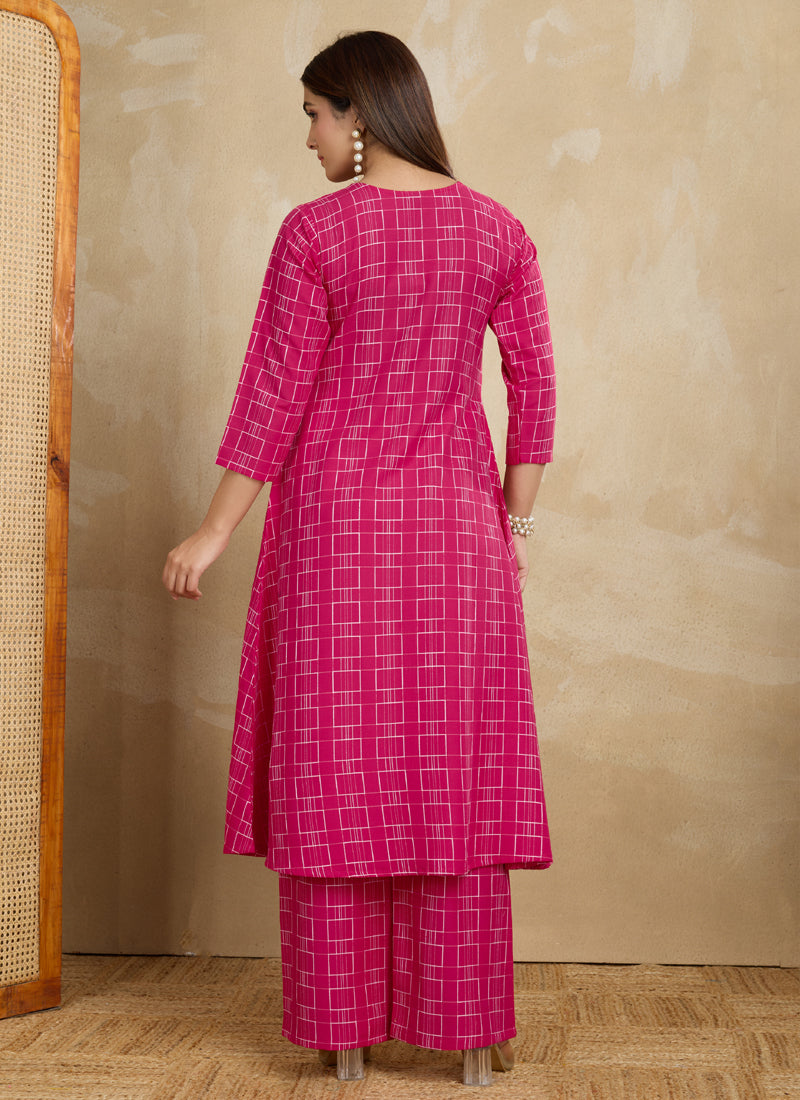 Pink Printed Cotton Blend Kurta Pant Set for Women