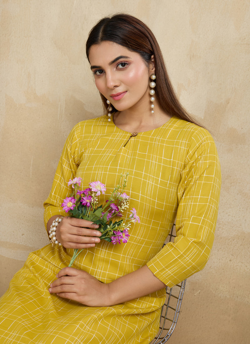 Yellow Printed Cotton Blend Kurta and Matching Pant Set