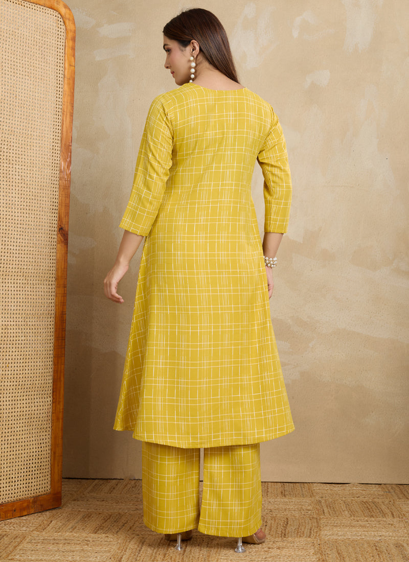 Yellow Printed Cotton Blend Kurta and Matching Pant Set