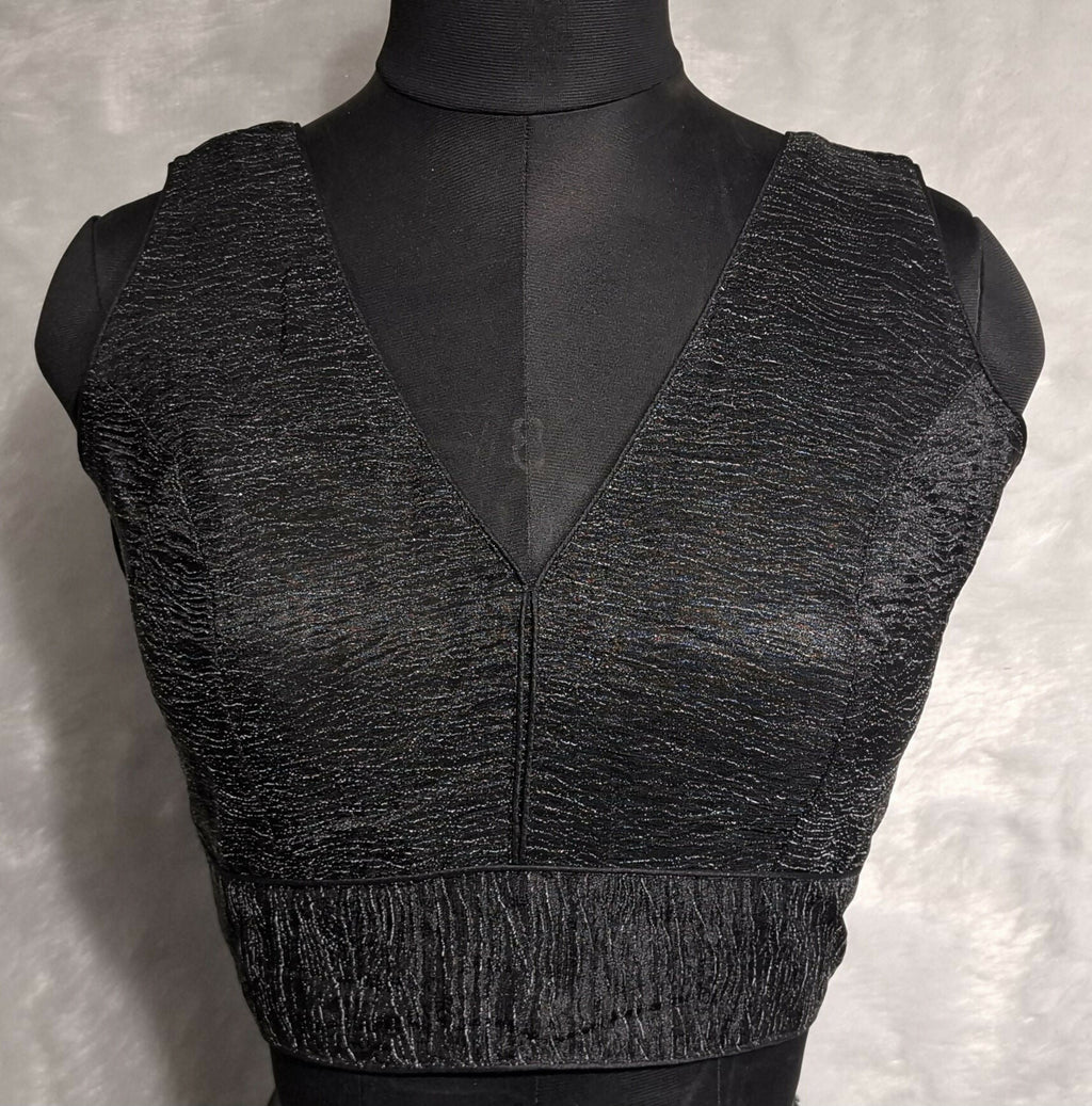 Black crush tissue V-neck readymade blouse