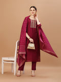 Hand Embroidered Wine Kurta With Pant & Dupatta, Multicolor - Hiral Fashion