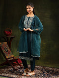 Teal Embroidered Chanderi Kurta Set with Lace Taping Dupatta