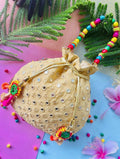 Elegant Crème colored synthetic potli bag for traditional ethnic wear