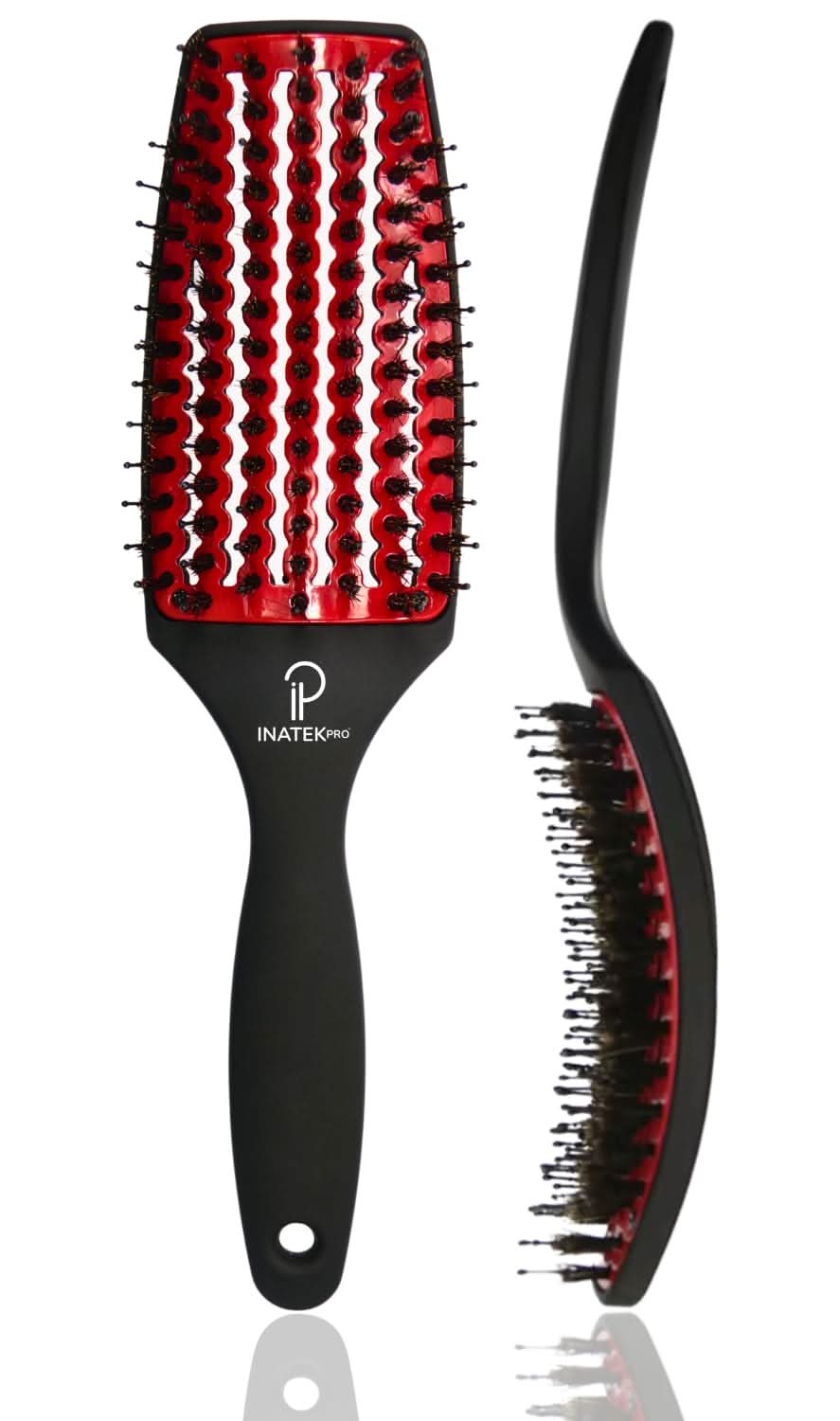 Medium red curved vented boar bristle detangler brush