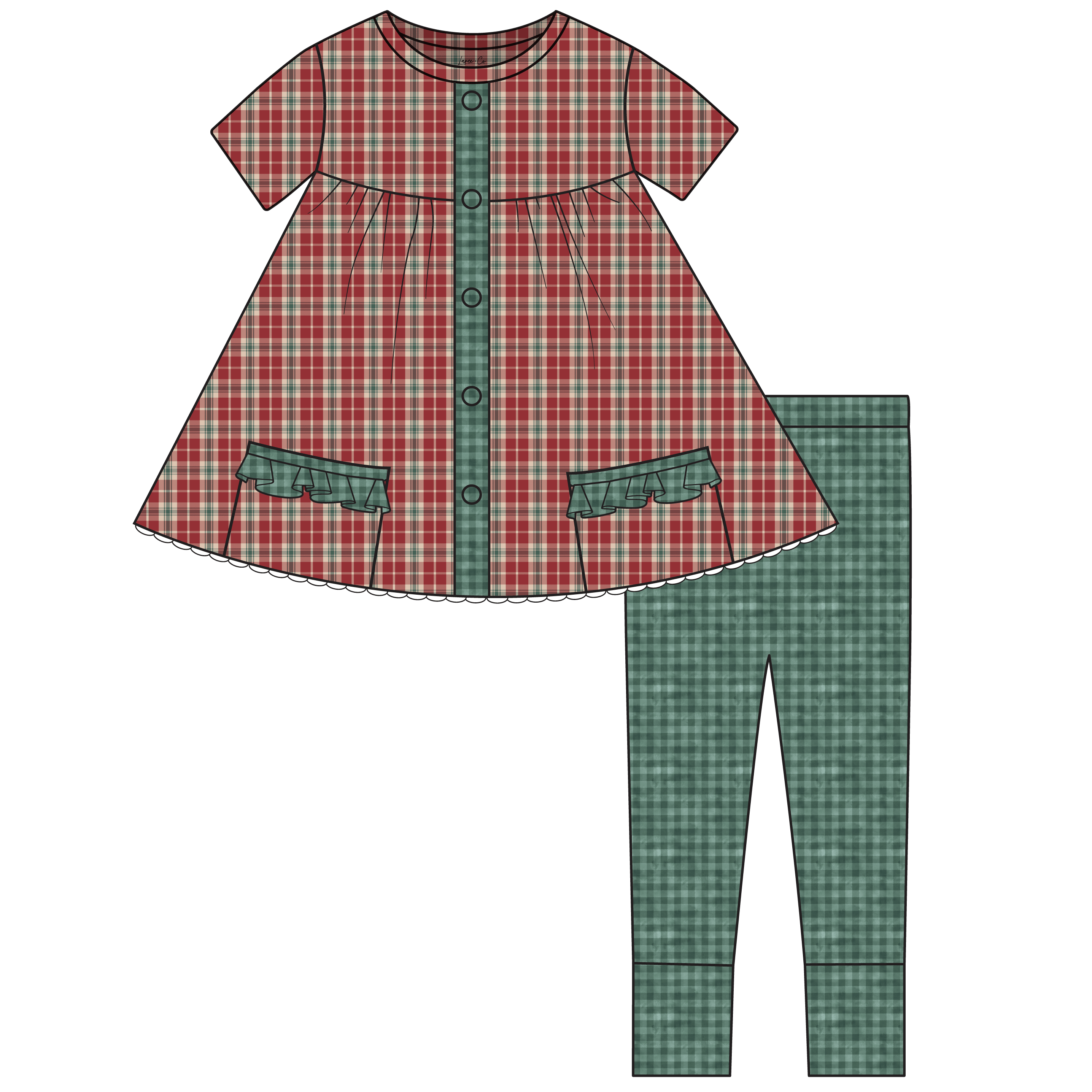 Red Plaid Short Sleeve Tunic + Legging Set (Pre-Order)