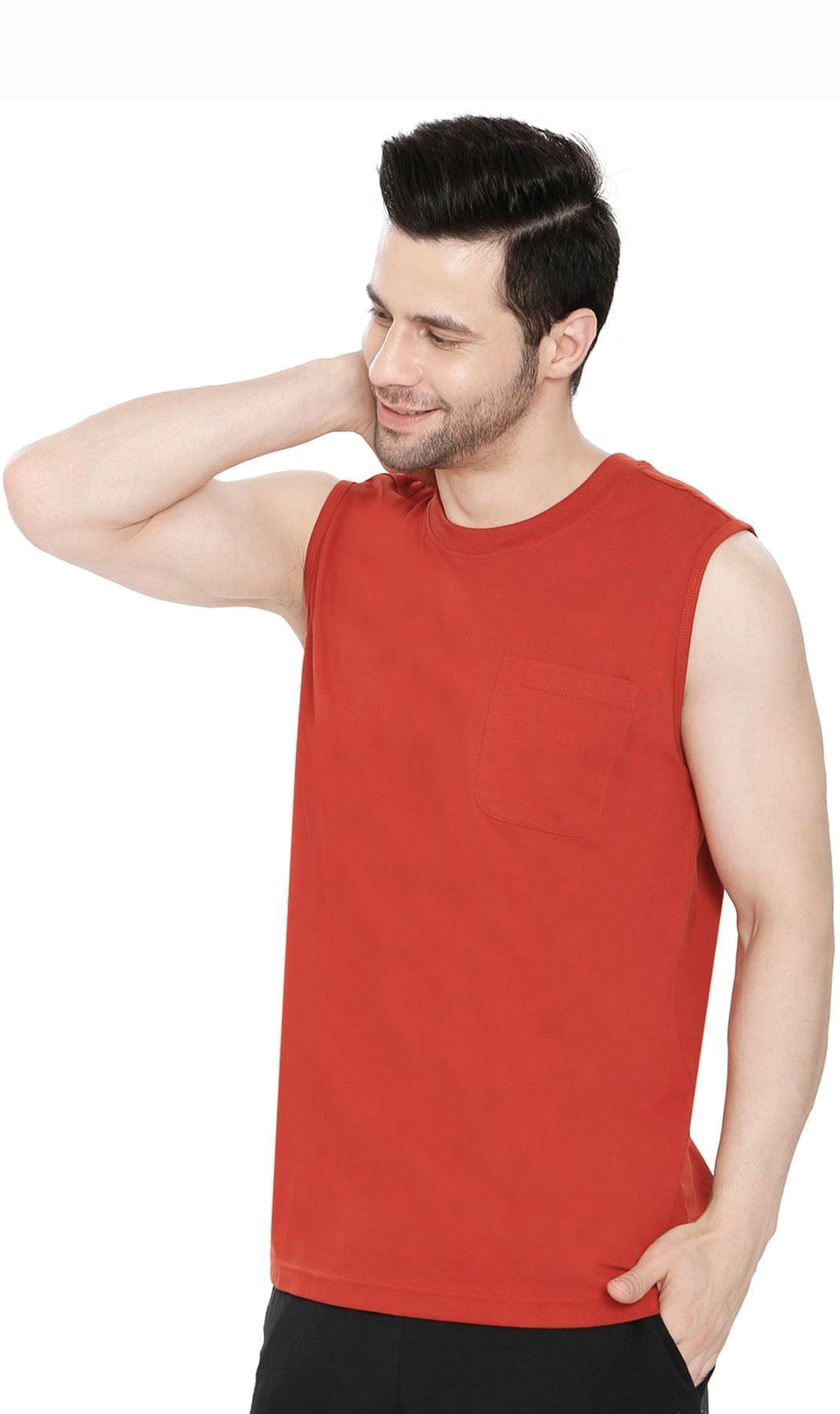 Men's Heavyweight Sleeveless Crew Neck T-Shirt with Chest Pocket