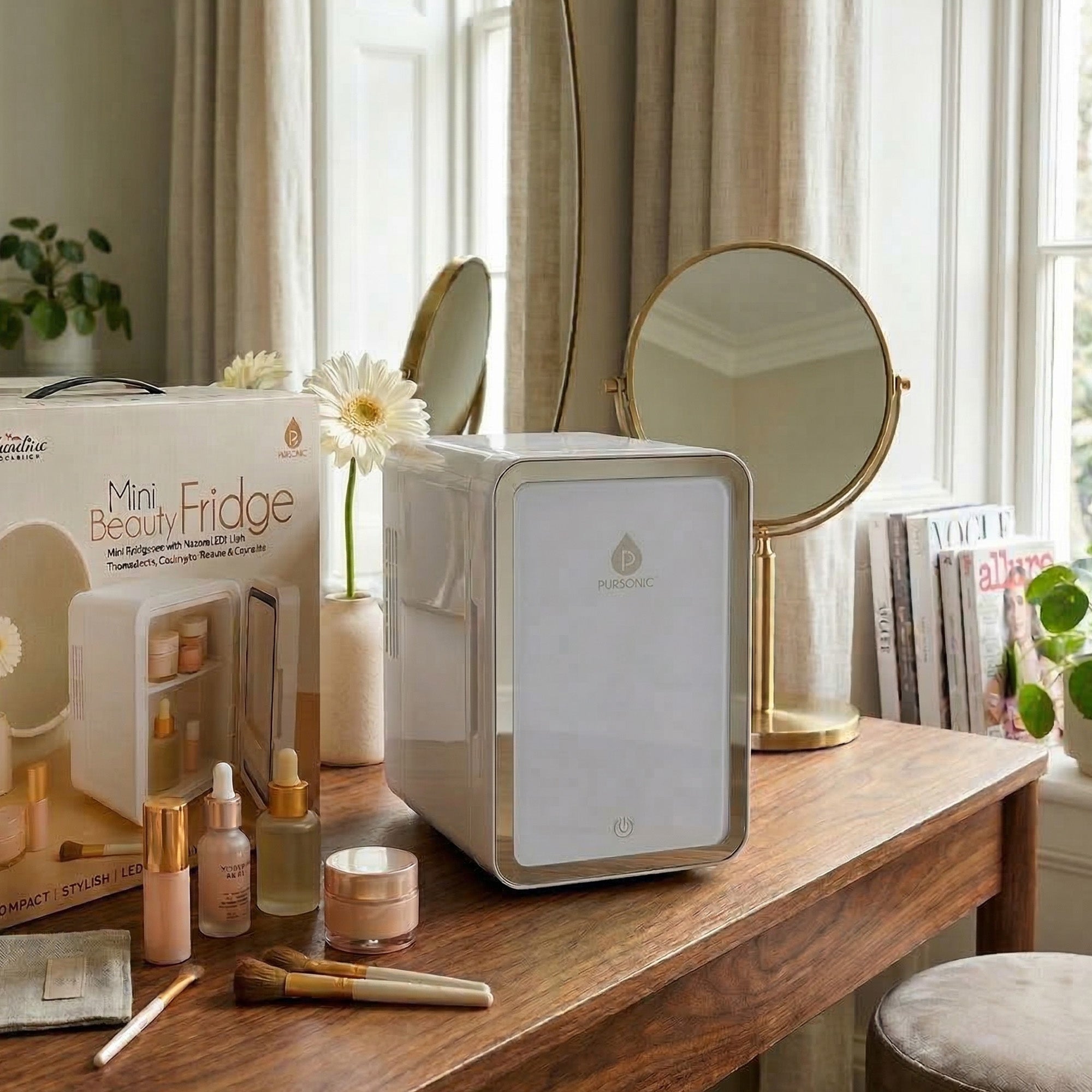 Pursonic Mini Beauty Fridge with LED Mirror Door