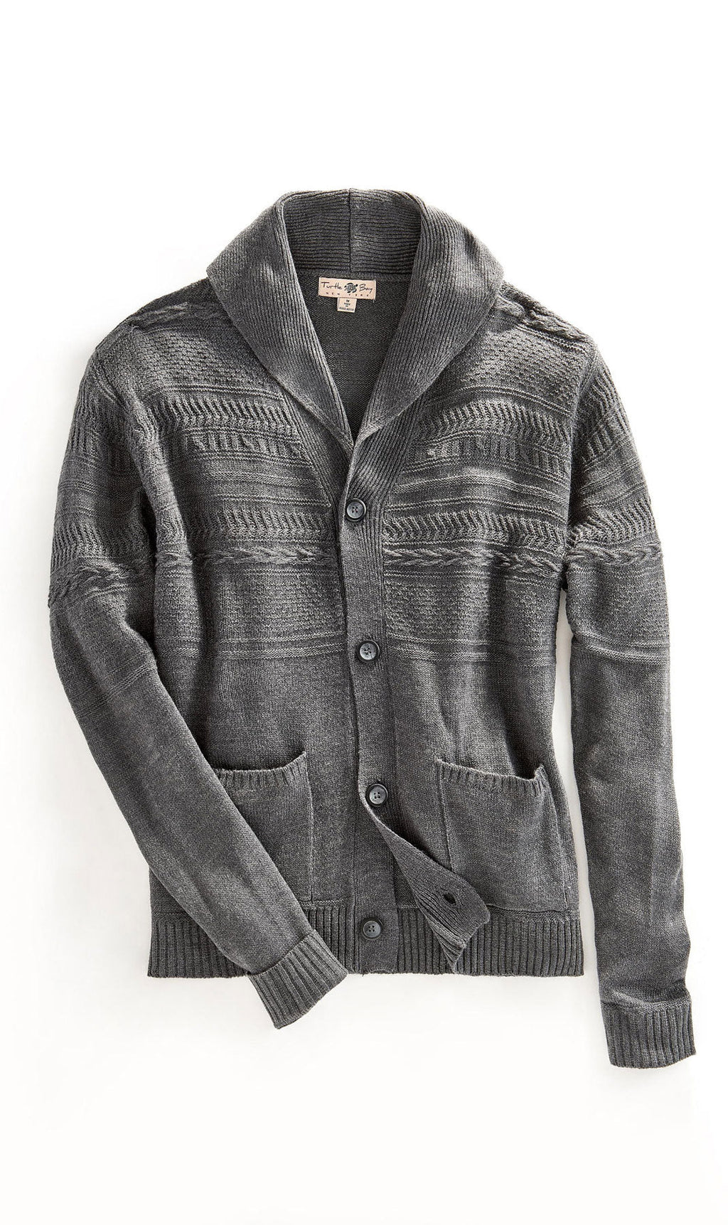 Men's Jacquard Knit Shawl Collar Cardigan in Burgundy or Charcoal