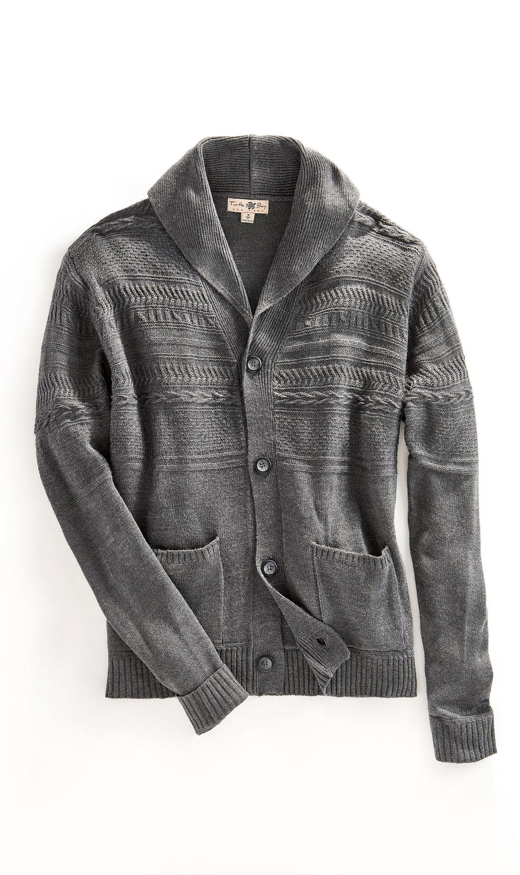 Men's Jacquard Knit Shawl Collar Cardigan in Burgundy or Charcoal
