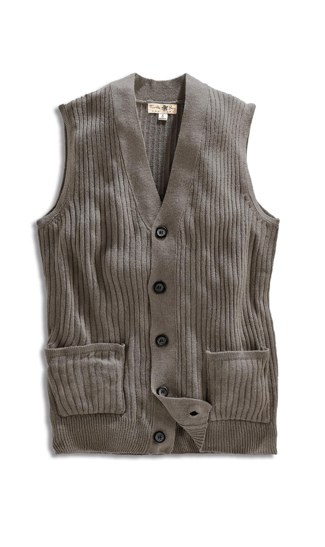 Men's Button Front Rib Knit Sweater Vest with Pockets