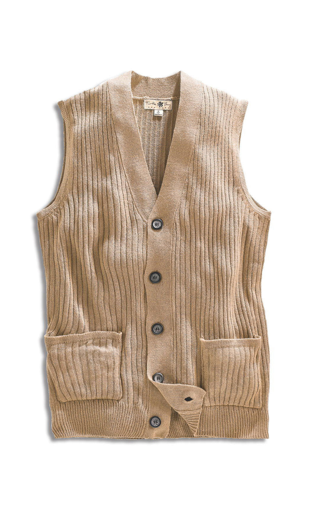 Men's Button Front Rib Knit Sweater Vest with Pockets