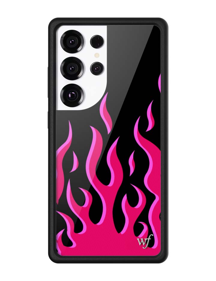 Samsung Galaxy phone case featuring a bold black and pink flame pattern
