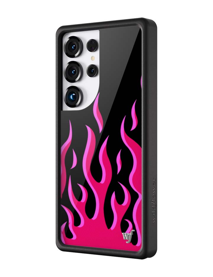 Flames Samsung Galaxy Phone Case in Black and Pink - Image 2