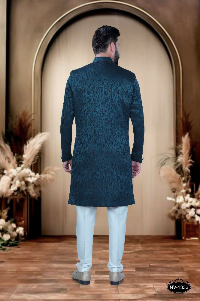 Boys Blue Satin Kurta and Pyjama Set - Festive Ethnic Wear