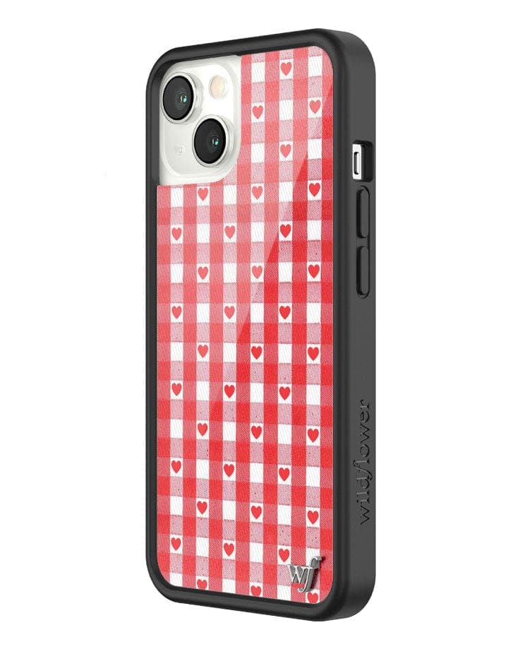 Gingham Heart Pattern Phone Case in Red with Black Bumper - Image 22
