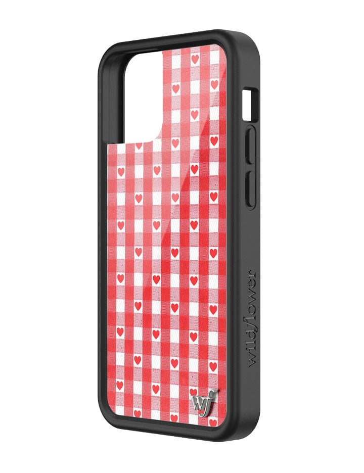 Gingham Heart Pattern Phone Case in Red with Black Bumper - Image 24