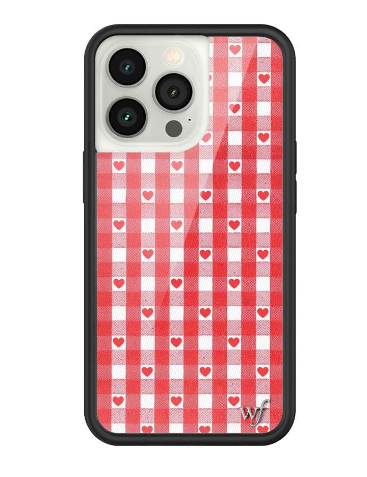 Gingham Heart Pattern Phone Case in Red with Black Bumper - Image 19