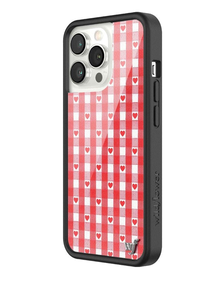 Gingham Heart Pattern Phone Case in Red with Black Bumper - Image 20