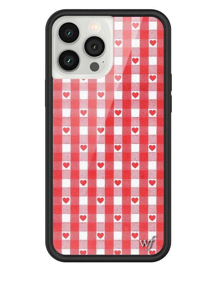 Gingham Heart Pattern Phone Case in Red with Black Bumper - Image 17