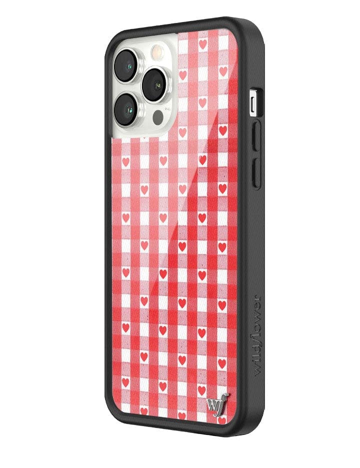 Gingham Heart Pattern Phone Case in Red with Black Bumper - Image 18