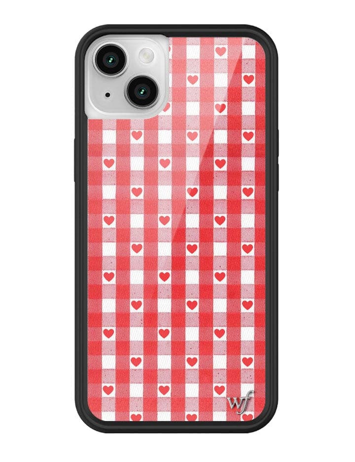 Gingham Heart Pattern Phone Case in Red with Black Bumper - Image 15