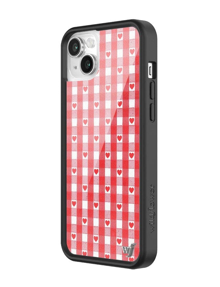 Gingham Heart Pattern Phone Case in Red with Black Bumper - Image 16