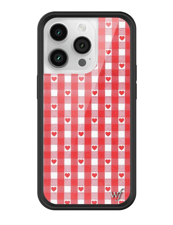 Gingham Heart Pattern Phone Case in Red with Black Bumper - Image 13