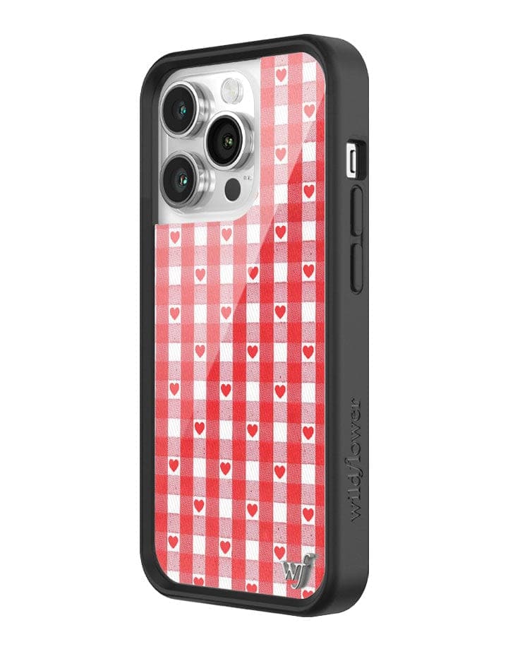 Gingham Heart Pattern Phone Case in Red with Black Bumper - Image 14